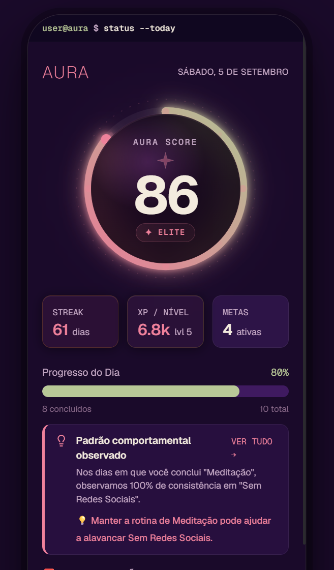 Tela do app AURA