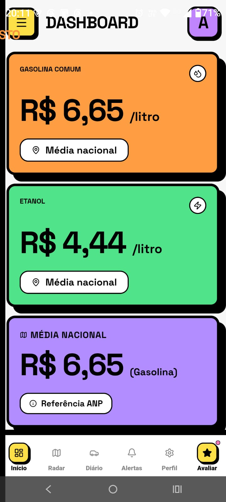 Tela do app Combustível Justo