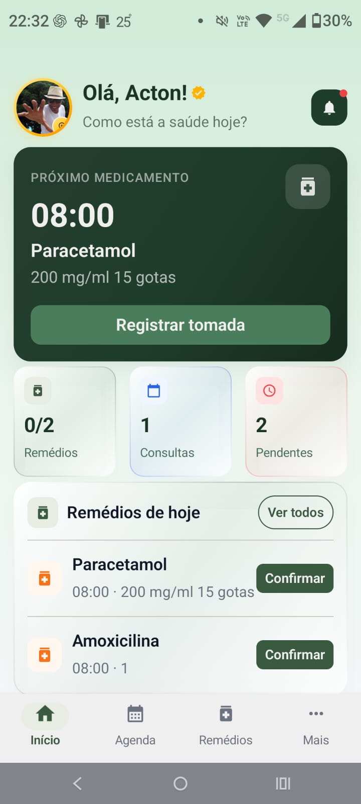 Tela do app CuidAí