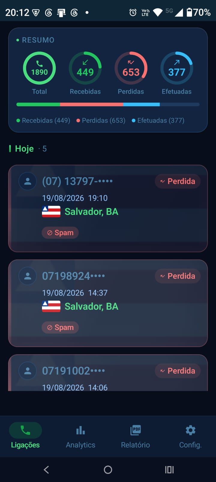 Tela do app FoneTrack