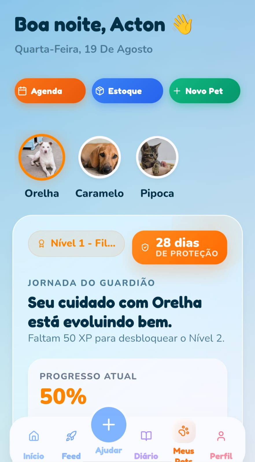 Tela do app Amigos do Orelha